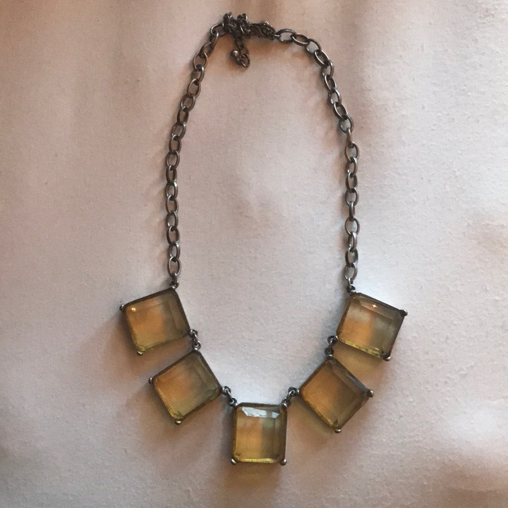Silver and light yellow lucite necklace